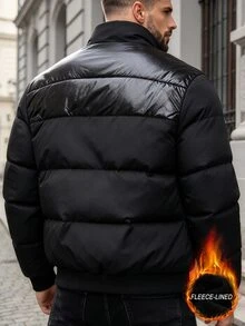 Manfinity CasualCool 萬聖節、聖誕節、新年禮物，男士加厚外套，時尚毛絨 - 黑色 - 查看 4