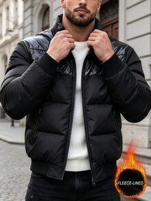 Manfinity CasualCool 萬聖節、聖誕節、新年禮物，男士加厚外套，時尚毛絨 - 黑色 - 查看 2