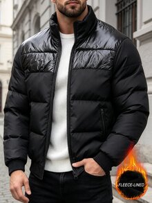 Manfinity CasualCool 萬聖節、聖誕節、新年禮物，男士加厚外套，時尚毛絨 - 黑色 - 查看 1
