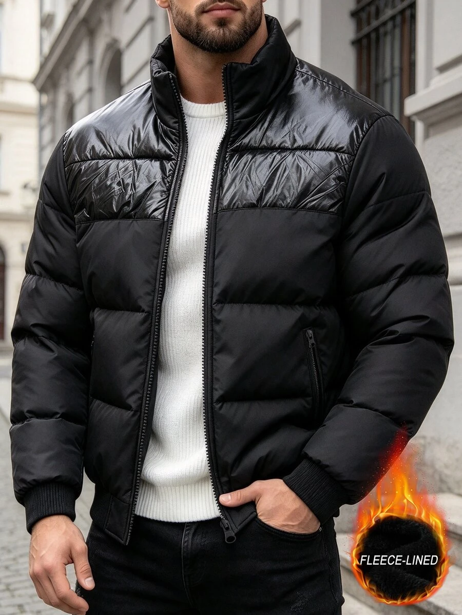 Manfinity CasualCool 萬聖節、聖誕節、新年禮物,男士加厚外套,時尚毛絨 - 黑色 - 查看 1