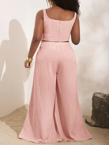 Zivah Spring/Summer Resort Formal Baggy Dusty Pink Herringbone Camisole Wide Leg Pants With Pockets 2 Pieces Set Textured Fabric Women Plus Size - Pink - View 10