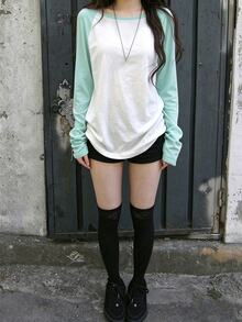 EMERY ROSE 女款休閒拼色插肩袖T恤，適合秋季穿著 - 彩色 - 查看 5