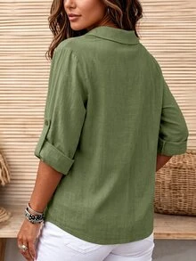 Linhara Plus Size Blouses Fall - Army Green - View 2