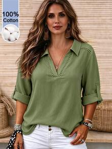 Linhara Plus Size Blouses Fall - Army Green - View 3