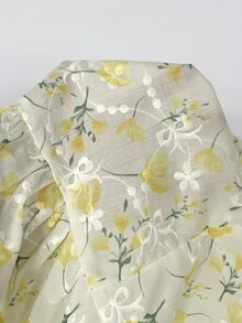 CovetEZ Women's Casual Yellow Floral Ruffle Trim Single-Breasted Shirt,Summer Top - Yellow - View 9