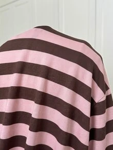 SHEIN BASICS Plus Size Women's Striped Color Block Casual Everyday Long Sleeve Sweatshirt Winter - Multicolor - View 9