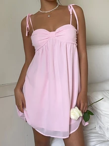 CovetEZ Women's Elegant Pink Spaghetti Strap Mini Dress, Summer - Pink - View 4