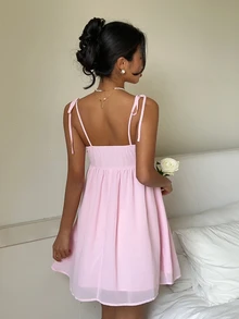 CovetEZ Women's Elegant Pink Spaghetti Strap Mini Dress, Summer - Pink - View 3