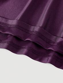 SHEIN MOD Plus Size Women's Solid Color Ruched Waist Flared Hem Spaghetti Strap Dress,Semi Formal Dress,Elegant Tea Party Dress,Flowy Cruise Women Outfits - Violet Purple - View 4