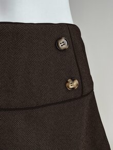 Elamini Saia de Cintura Baixa com Botões em Cor Sólida Estilo Vintage para Mulheres - Chocolate - Visão 5