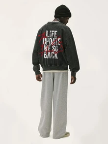 Baseblock Men's Long Sleeve Sweatshirt With Back Letter Print - Black - View 4