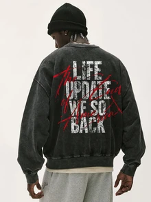 Baseblock Men's Long Sleeve Sweatshirt With Back Letter Print - Black - View 5