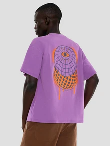 FORM&CHAOS Men's Summer Purple Short Sleeve Graphic Casual Streetwear Loose Fit T-Shirt Tops - Purple - View 3