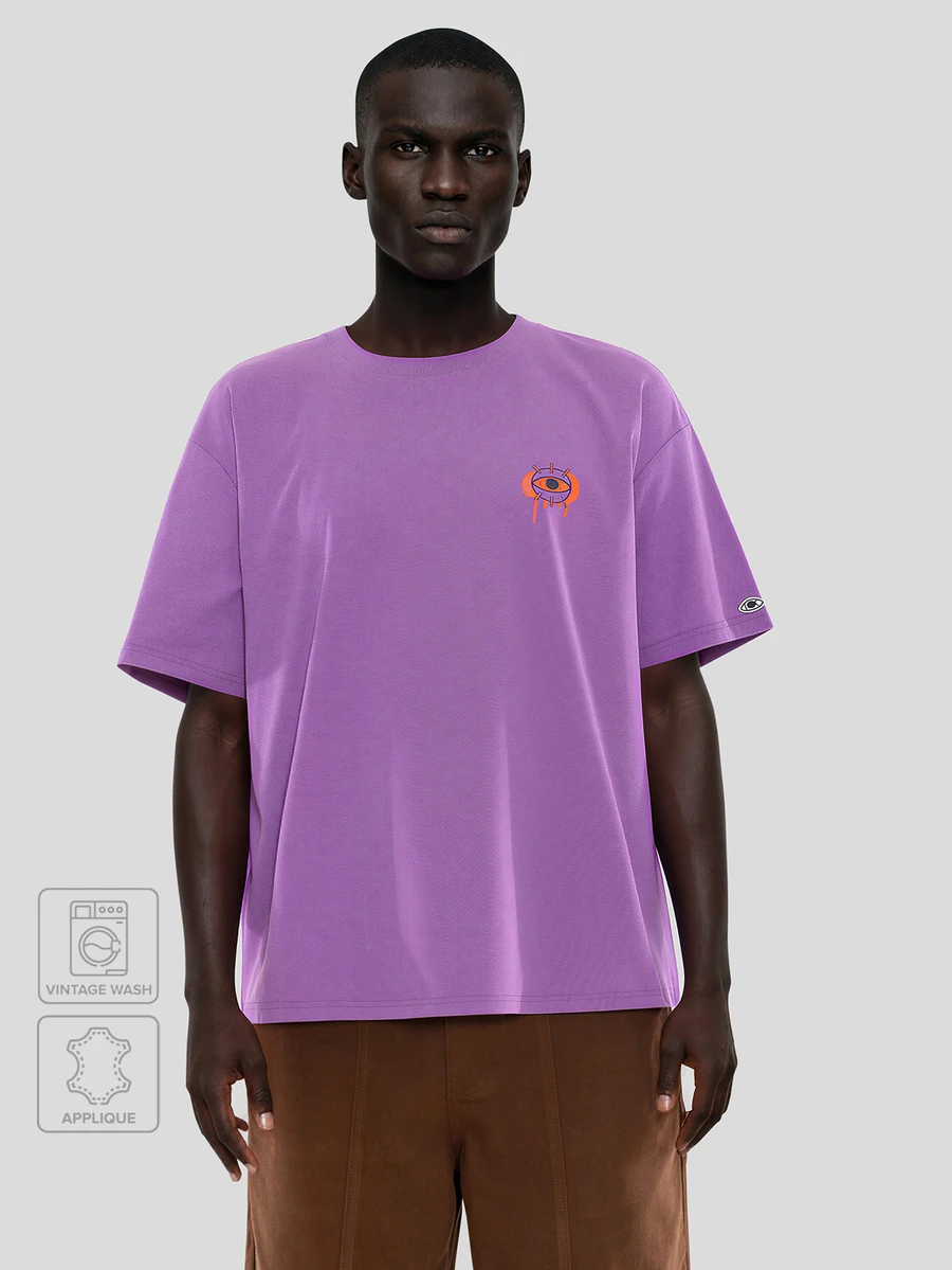 FORM&CHAOS Men's Summer Purple Short Sleeve Graphic Casual Streetwear Loose Fit T-Shirt Tops - Purple - View 1
