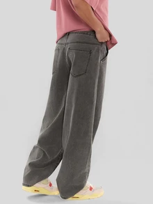 FORM&CHAOS Men's Vintage Oversized Washed 3D Print Grey Denim Jeans Holiday Winter - Grey - View 5