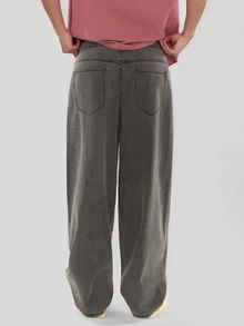 FORM&CHAOS Men's Vintage Oversized Washed 3D Print Grey Denim Jeans Holiday Winter - Grey - View 2