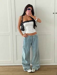 CovetEZ 女士蕾丝撞色修身抹胸上衣 - 白色 - 查看 7