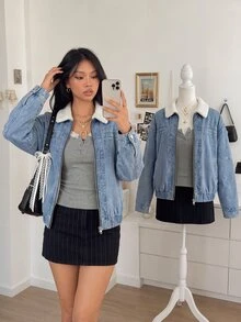 Lalippa Women's Colorblock Casual Versatile Daily Outing Long Sleeve Jacket - Blue - View 1