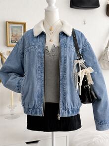 Lalippa Women's Colorblock Casual Versatile Daily Outing Long Sleeve Jacket - Blue - View 3