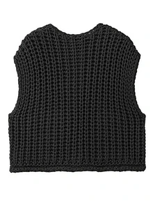 INAWLY Women's Loose Knit Vest With Double Pockets And Single-Breasted Metal Buttons - Black - View 2