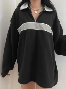 INAWLY Women's Black Color Block Zipper Closure Half Placket Sweatshirt,Long Sleeve Autumn Streetwear School Back-To-School Pullover Fall Graduation Tops - Multicolor - View 5