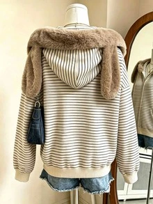 Lalippa Sweatshirt Lengan Panjang Kasual Wanita Motif Garis-Garis Patchwork Berbahan Lembut untuk Sehari-hari - MultiWarna - View 2