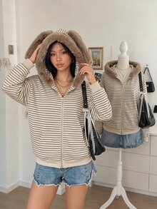 Lalippa Sweatshirt Lengan Panjang Kasual Wanita Motif Garis-Garis Patchwork Berbahan Lembut untuk Sehari-hari - MultiWarna - View 1