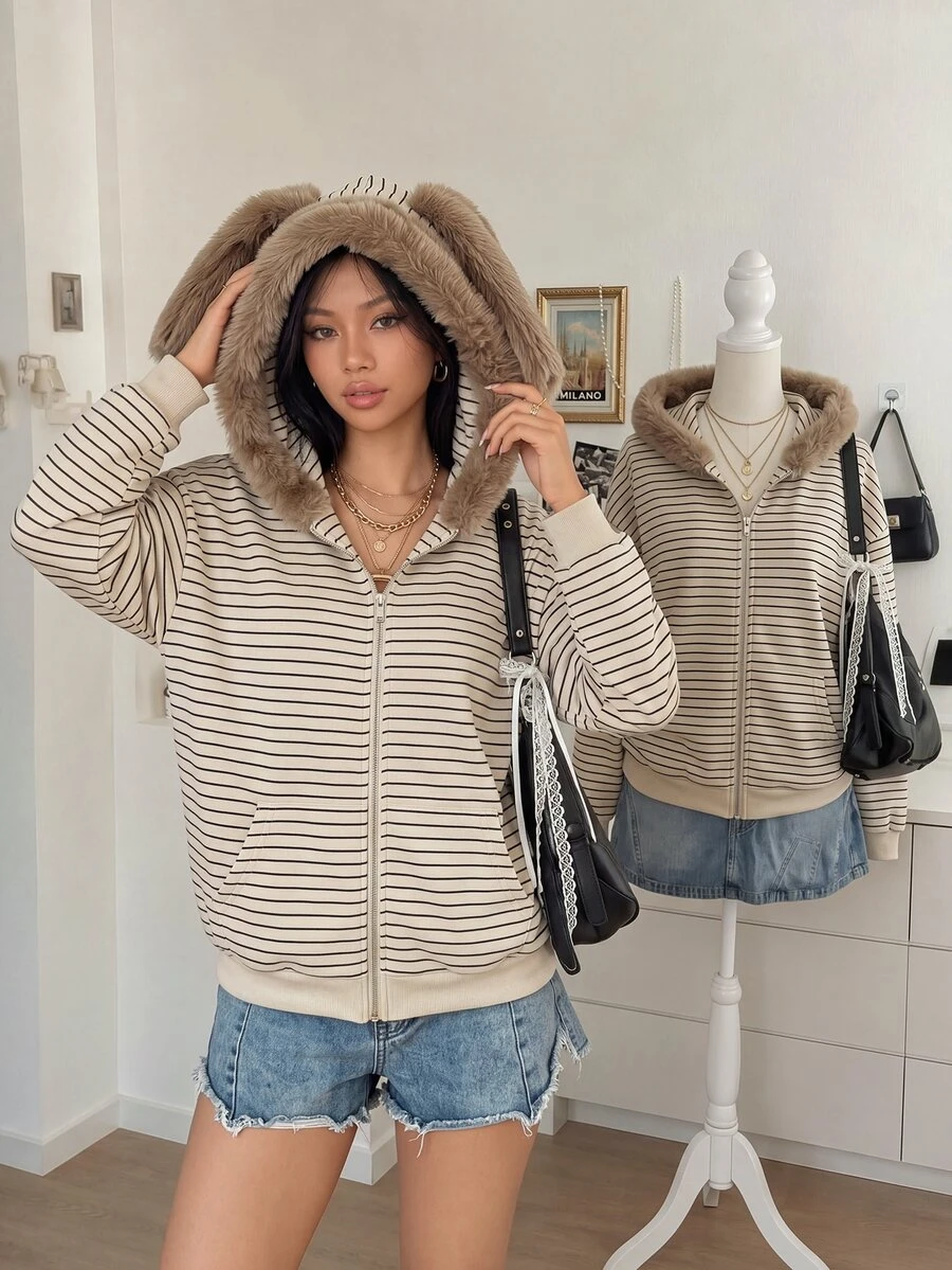 Lalippa Sweatshirt Lengan Panjang Kasual Wanita Motif Garis-Garis Patchwork Berbahan Lembut untuk Sehari-hari - MultiWarna - View 1