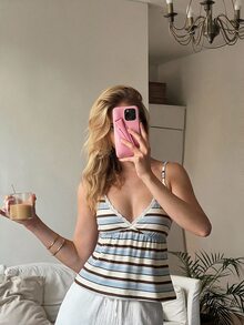 CovetEZ Women's Spring/Summer Casual Camisole Striped Collegiate Style Spring/Summer Top Polka Dot Sweet Top Lace Patchwork Camisole - Multicolor - View 1