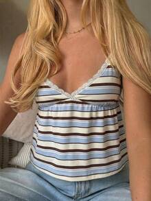 CovetEZ Women's Spring/Summer Casual Camisole Striped Collegiate Style Spring/Summer Top Polka Dot Sweet Top Lace Patchwork Camisole - Multicolor - View 4