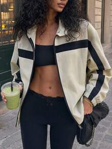 SHEIN Sports Women's Colorblock Patchwork Outdoor Casual Jacket - Apricot - View 5
