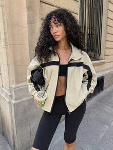 SHEIN Sports Women's Colorblock Patchwork Outdoor Casual Jacket - Apricot - View 7