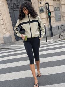 SHEIN Sports Women's Colorblock Patchwork Outdoor Casual Jacket - Apricot - View 3