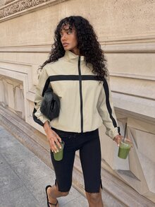SHEIN Sports Women's Colorblock Patchwork Outdoor Casual Jacket - Apricot - View 6