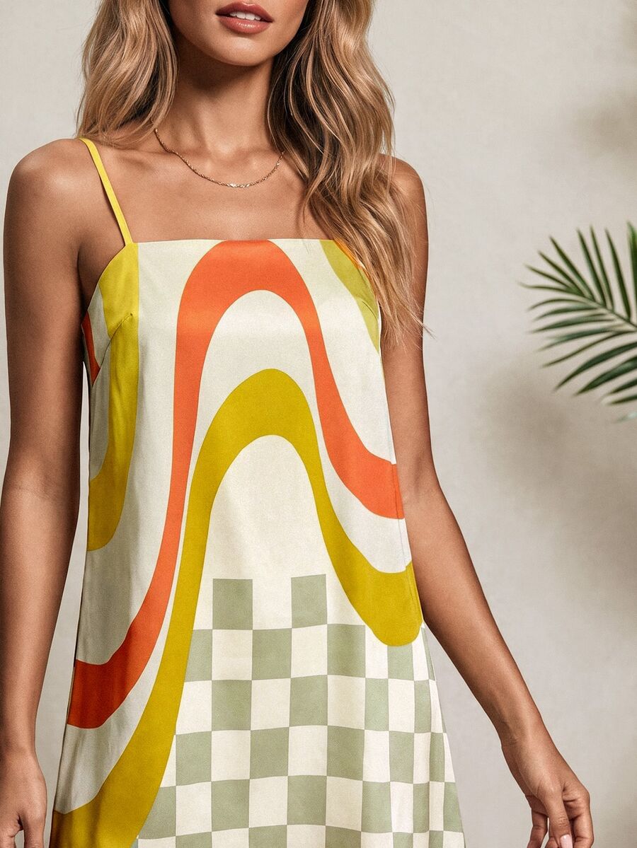 Vaclyn Women's Casual Vacation Colorblock Print Slip Dress - Multicolor - View 1
