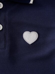 SHEIN 4-7歲女童海軍藍上衣與裙子套裝學院風長袖翻領上衣愛心刺繡貼布 + 百褶迷你裙秋季 - 寶藍色 - 查看 8