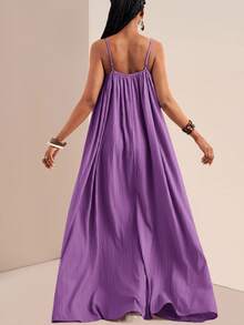 Zivah Vestido largo de tirantes de unicolor informal y casual, vestido de verano para mujeres de talla grande - Morado - Ver 4