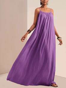 Zivah Vestido largo de tirantes de unicolor informal y casual, vestido de verano para mujeres de talla grande - Morado - Ver 8