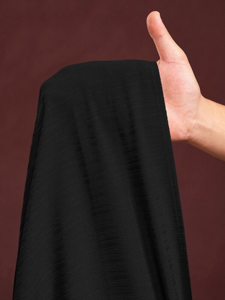 Zivah Plus Size Women Black Summer Elegant Dinner Maxi Dress,Vacation & Casual Loose Woven Textured Fabric Sleeveless Ruffle Trim Collar Solid Long Dress - Black - View 9