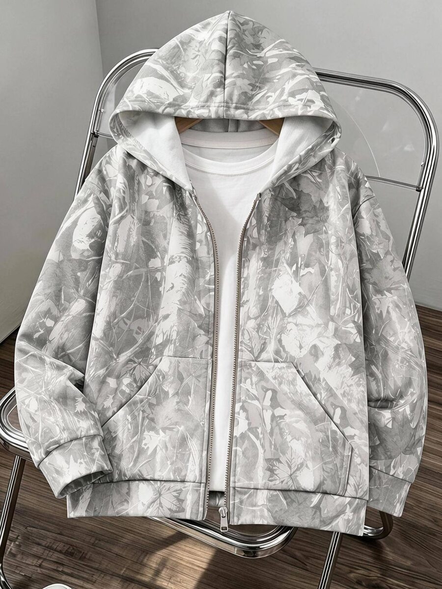 SHEIN Coolqubz 青少年男孩連帽街頭風 Y2K 字母印花運動衫,萬聖節主題,秋季款 - 灰色 - 查看 1