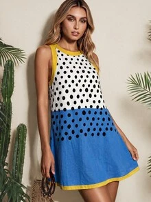 RIVANDRE Women's Colorblock Polka Dot Casual Daily Summer Mini Dress - Multicolor - View 7