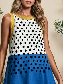 RIVANDRE Women's Colorblock Polka Dot Casual Daily Summer Mini Dress - Multicolor - View 4