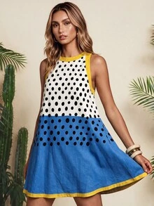 RIVANDRE Women's Colorblock Polka Dot Casual Daily Summer Mini Dress - Multicolor - View 5