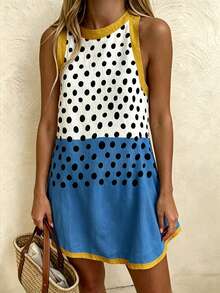 RIVANDRE Women's Colorblock Polka Dot Casual Daily Summer Mini Dress - Multicolor - View 12