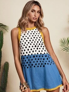 RIVANDRE Women's Colorblock Polka Dot Casual Daily Summer Mini Dress - Multicolor - View 6