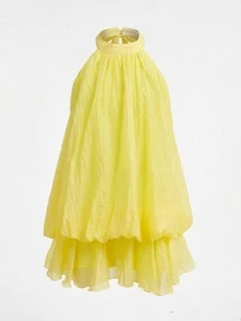 Firerie Kids Firerie Kids Tween Girl Casual Daily Commute Cute Elegant Halter Neck Goose Yellow Textured Layered Dress - Yellow - View 5