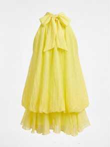 Firerie Kids Firerie Kids Tween Girl Casual Daily Commute Cute Elegant Halter Neck Goose Yellow Textured Layered Dress - Yellow - View 4