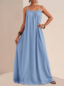 Zivah Plus Size Casual Solid Color Sleeveless Dress, Summer,Sundress,Summer Dresses For Women - Blue - View 2