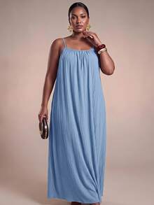 Zivah Plus Size Casual Solid Color Sleeveless Dress, Summer,Sundress,Summer Dresses For Women - Blue - View 1