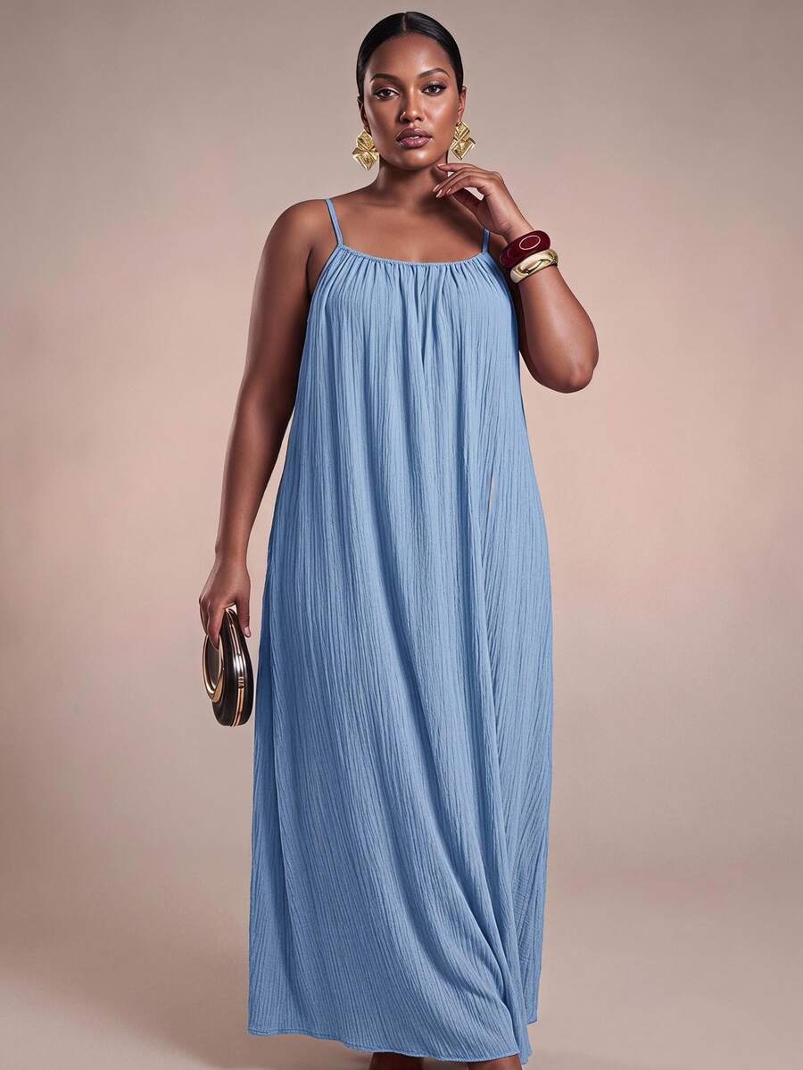 Zivah Plus Size Casual Solid Color Sleeveless Dress, Summer,Sundress,Summer Dresses For Women - Blue - View 1